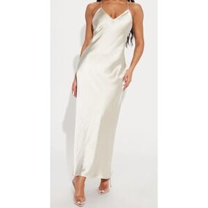 Satin Maxi Slip Dress Small Ivory Champagne Romantic Bridal Gown Fairy Angelcore
